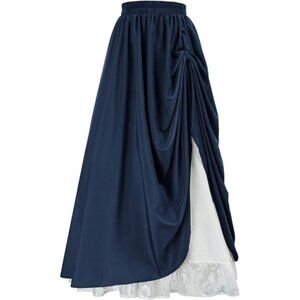 Maxi Long Skirt Double Layered Dark Blue